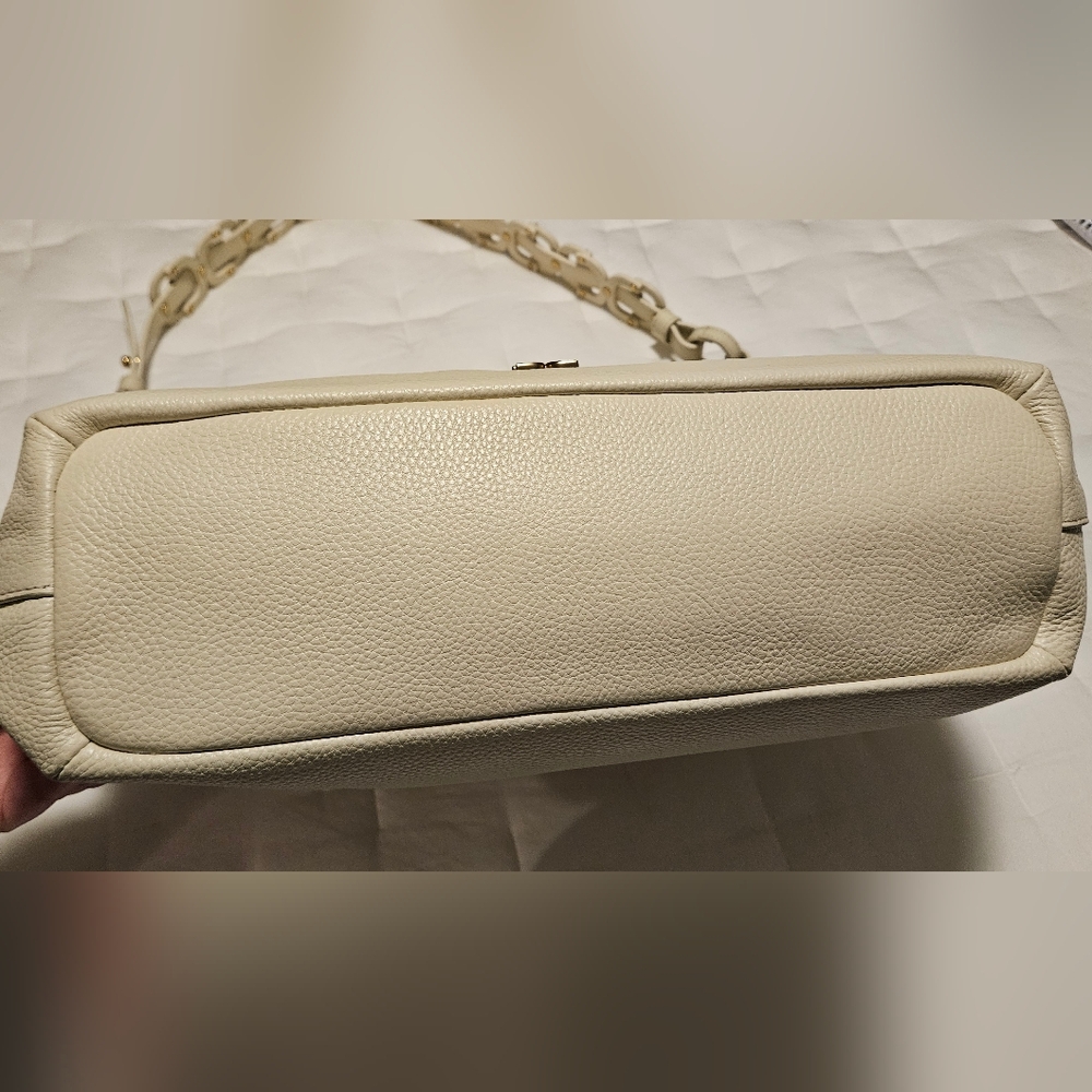 NWT Sam Edelman Bay Large Chainlink Hobo Pebble Leather Bag: Cream/Gold - Picture 7 of 15